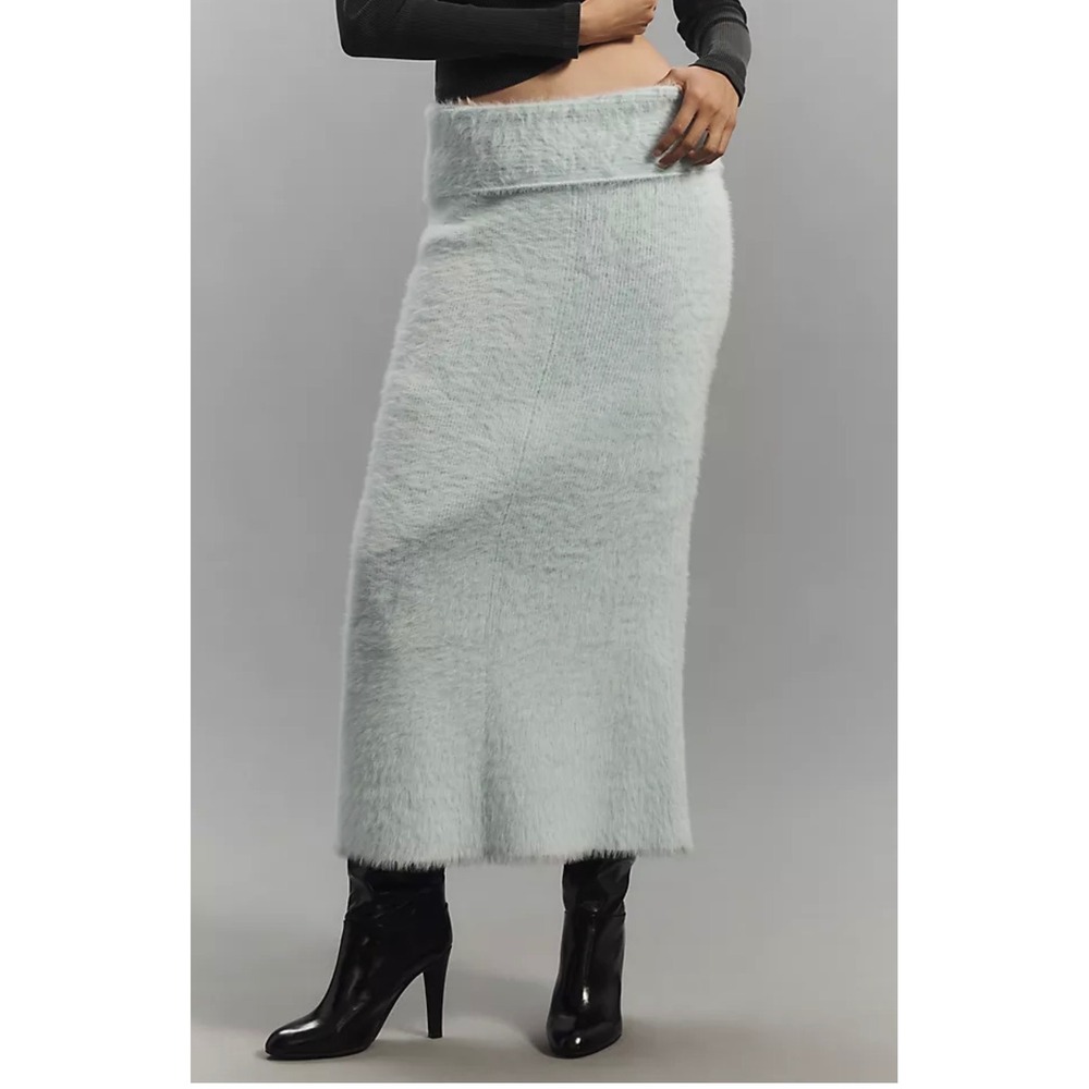 Anthropologie Fuzzy Sweater Knit Foldover Maxi Skirt Women XL Pastel Heavy Thick